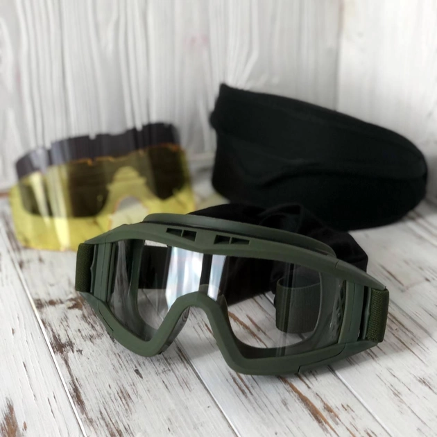 Тактичні окуляри маска Attack з 3-ма змінними лінзами зелені - зображення 1