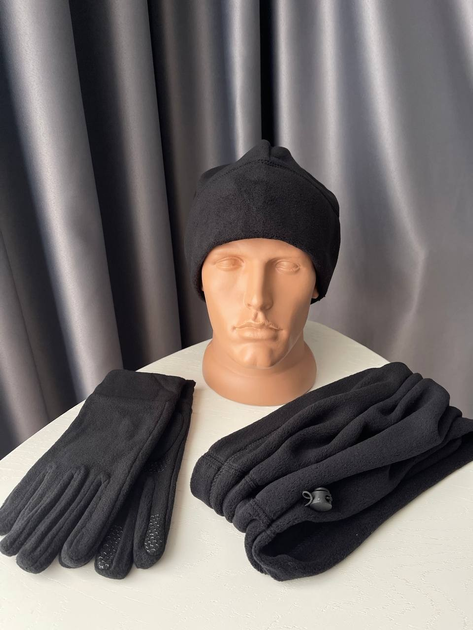 Комплект шапка + баф + перчатки (черный) 7623 - изображение 1