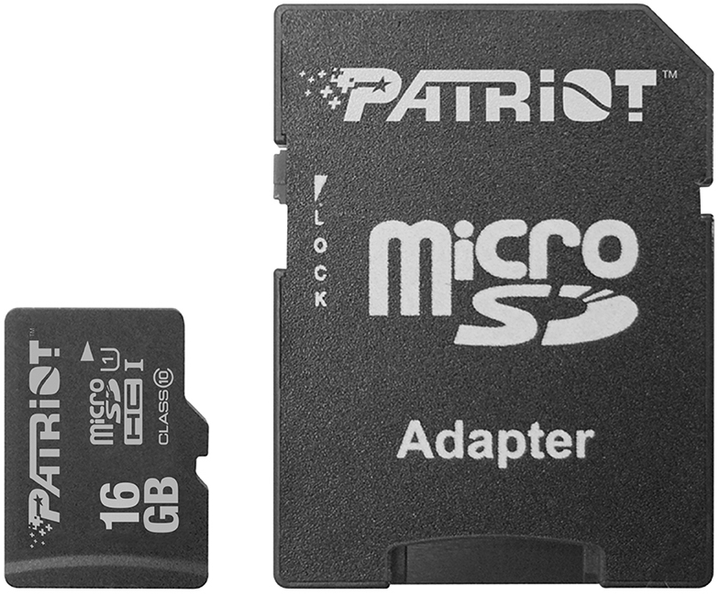 Карта памяти Patriot MicroSDHC 16GB UHS-I Class 10 LX + SD adapter (PSF16GMCSDHC10) - изображение 1