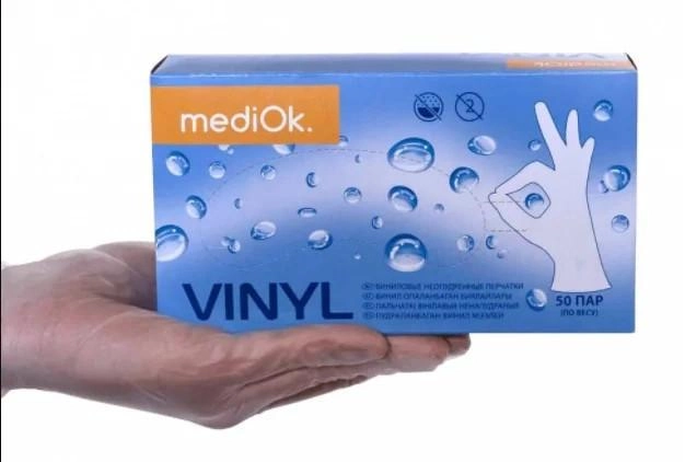 Перчатки вінілові, MediOk (100 шт./50 пар), прозорі, розмір M - зображення 1