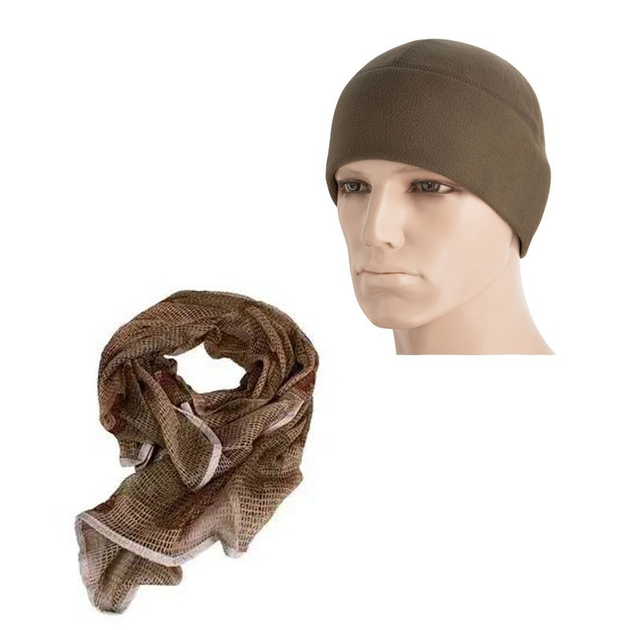 Набор M-Tac шапка флис (270г/м2) Dark Olive и Снайперский шарф Mil-Tec Desert 190х90 см M - изображение 1