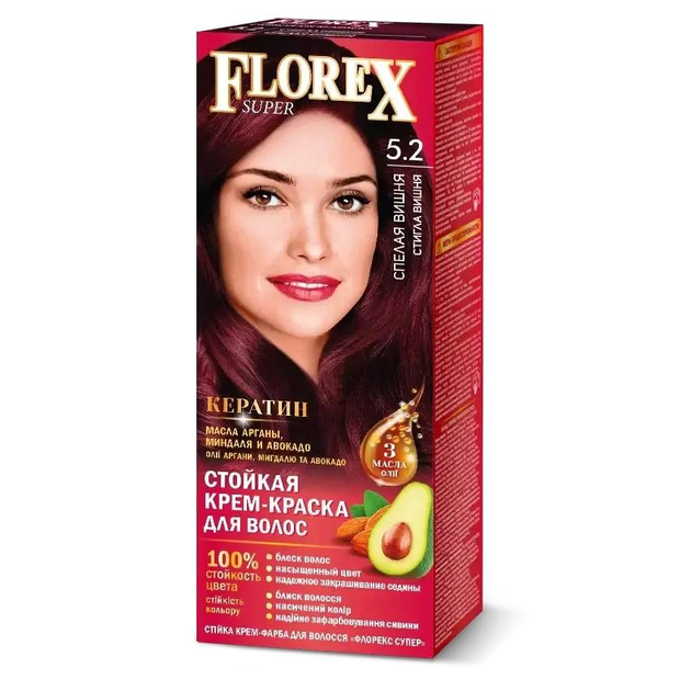 Крем-краска для волос Florex Super Кератин 5.2 Спелая вишня от продавца ...