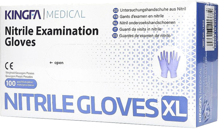 Перчатки нитриловые Kingfa Medical одноразовые, нестерильные, фиолетовые без пудры размер XL 100 шт (6973163406634) - изображение 1