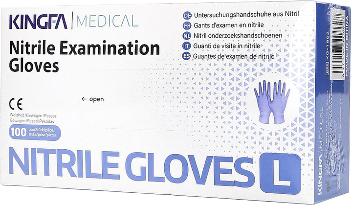 Перчатки нитриловые Kingfa Medical одноразовые, нестерильные, фиолетовые без пудры размер L 100 шт (6973163406627) - изображение 1