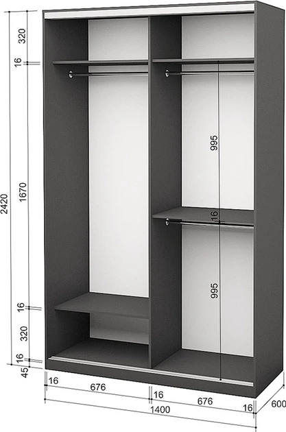 Шкаф-купе двухдверный Roko 140х242х60 см ДСП + Зеркало Серый (20200027507) - изображение 2