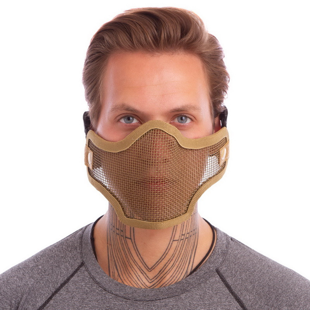 Маска защитная пол-лица из стальной сетки для пейнтбола Zelart Action CM01 Khaki - изображение 2