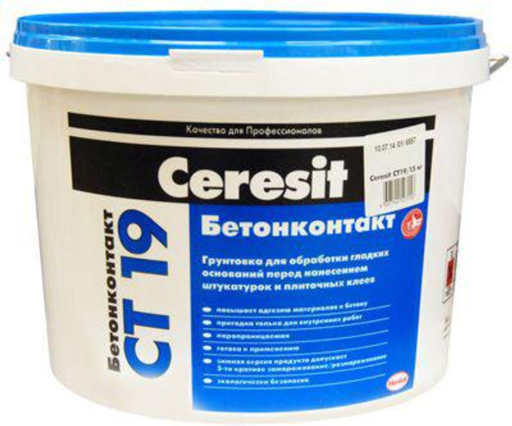 Грунтовка адгезионная Ceresit CT 19 Бетоконтакт (15кг) – фото, отзывы ...