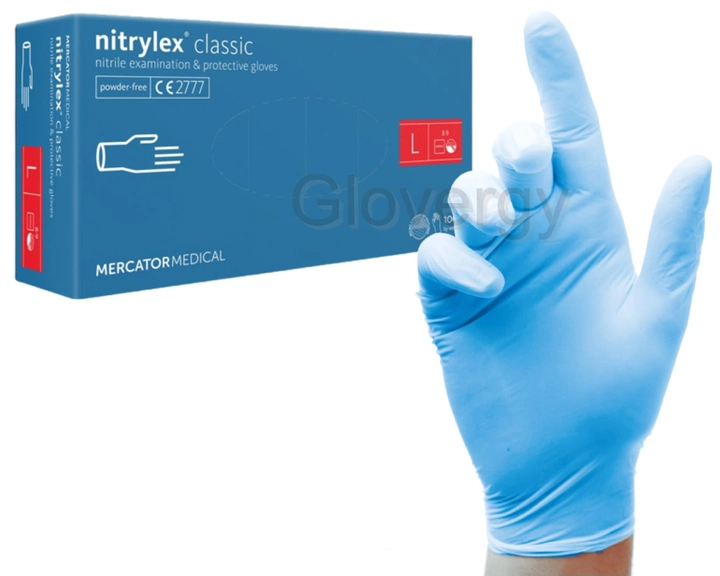 Рукавиці нітрилові Nitrylex Classic розмір L блакитні 100 шт - зображення 1