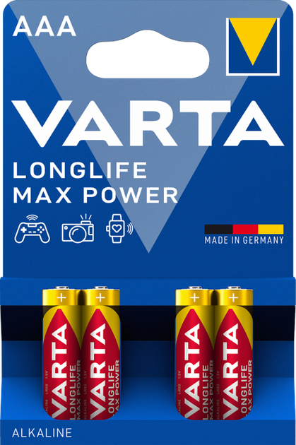 Батарейка минипальчик VARTA LONGLIFE MAX POWER AAA 1.5 V блистер 4 шт - Фото 1 Батарейка минипальчик VARTA LONGLIFE MAX POWER AAA 1.5 V блистер 4 шт - изображение 1