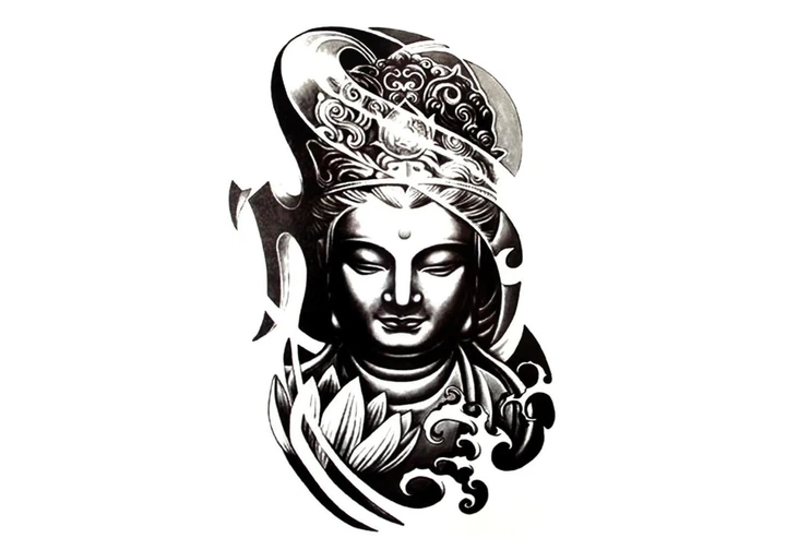 Временное переводное тату Будда Tattooshka 150×210 мм - Фото 1 Временное переводное тату Будда Tattooshka 150×210 мм - изображение 1