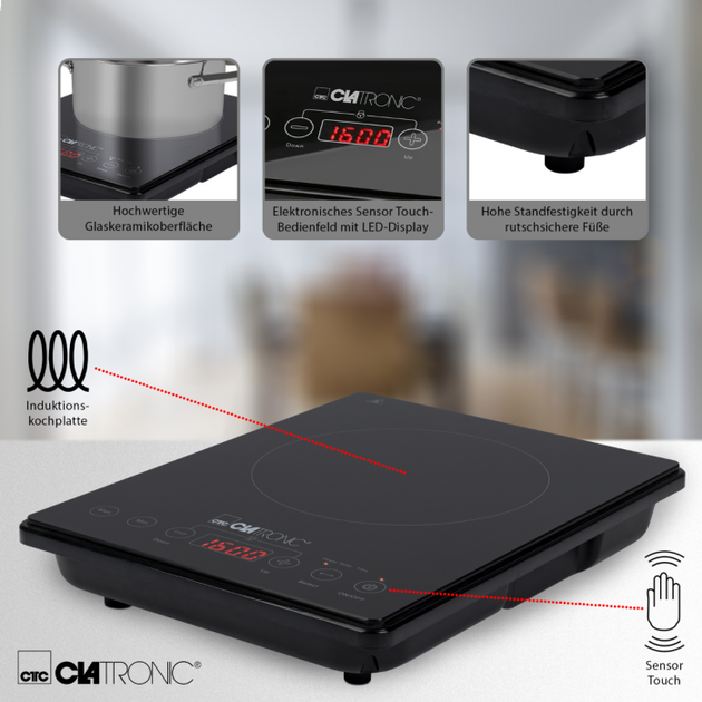 Индукционная плита Clatronic EKI 3569 2000 Вт одна конфорка таймер сенсорное управление регулировка температуры Черный - изображение 5