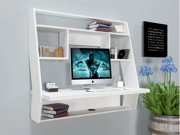 Стол компьютерный навесной из ЛДСП Comfy Home AirTable - III WT Zeus белый - изображение 2