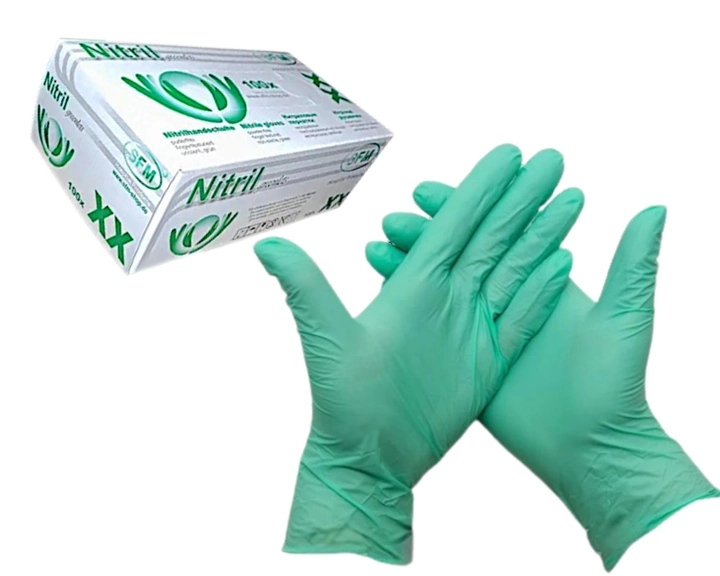Перчатки нитриловые SFM размер XS зеленые 100 шт - изображение 1