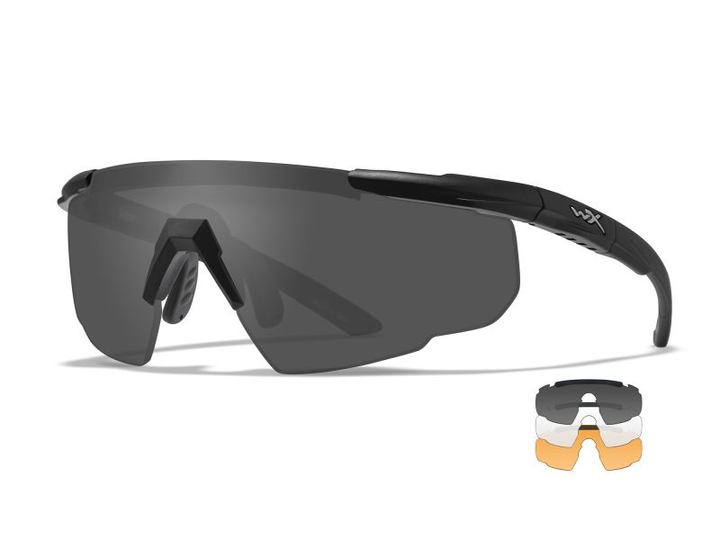 Защитные баллистические очки с сменными линзами Wiley X Saber Advanced, серые, прозрачные, оранжевые линзы в черной оправе - изображение 2