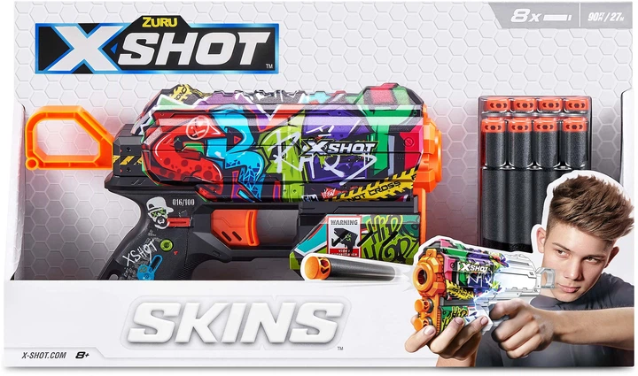 Szybkostrzelny miotacz Zuru X-SHOT Skins Flux Graffiti 8 naboi (193052040619) - obraz 4
