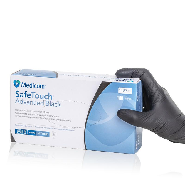 Перчатки нитриловые Medicom M черные 5 г плотные (100 шт/уп) - изображение 2
