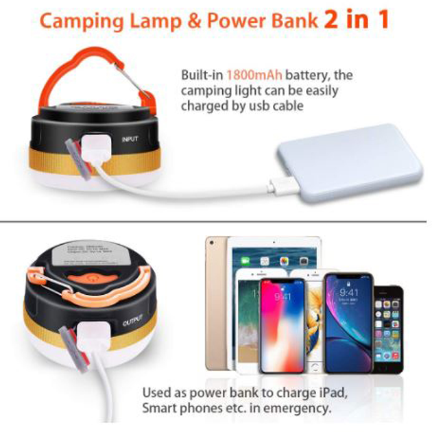 Ліхтар - лампа кемпінговий акумуляторний з магнітом і функцією Powerbank (3w9led) - зображення 3