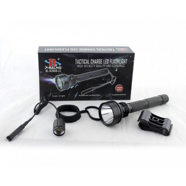 Аккумуляторный охотничий подствольный фонарь для охоты с выносной кнопкой под ружье Bailong Black Police-Q2808-T6 - изображение 1