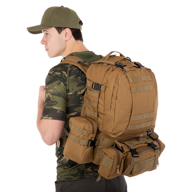 Рюкзак тактический с подсумками, рейдовый военный SP-Sport ZK-5504 55л Хаки - изображение 1