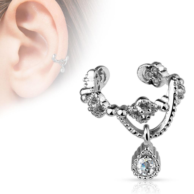 Серьга кафф (клипса,обманка) на хеликс с кристаллами Spikes EC14743-C ...
