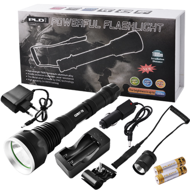 Підствольний ударостійкий ліхтар для полювання у подарунковій коробці Police Q2807-T6 Чорний - зображення 2