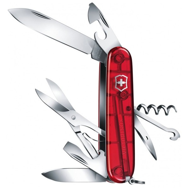 Складной швейцарский нож Victorinox Vx13703.TB1 Climber 15 функций 91 мм красный-полупрозрачный - изображение 2