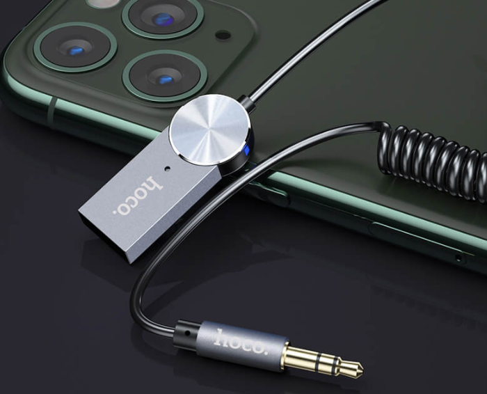 Аудио-адаптер Bluetooth aux гарнитура в машину адаптер HOCO In-car BT audio receiver spring cable DUP02 Черный - изображение 3
