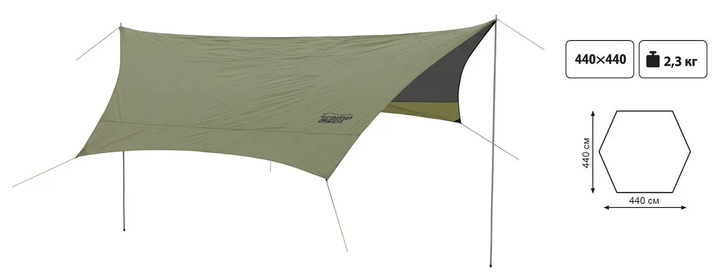 Тент похідний від дощу та сонця Tramp Lite Tent TLT-034 440х440см green - Фото 2 Тент похідний від дощу та сонця Tramp Lite Tent TLT-034 440х440см green - зображення 2