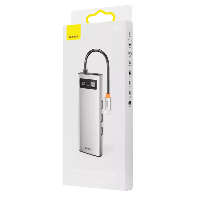 USB-Хаб Baseus Metal Gleam Series 9в1 3xUSB3.0 / 4KHD / TF / SD / Type-C PD / VGA / RJ45 gray - Фото 4 USB-Хаб Baseus Metal Gleam Series 9в1 3xUSB3.0 / 4KHD / TF / SD / Type-C PD / VGA / RJ45 gray - зображення 4