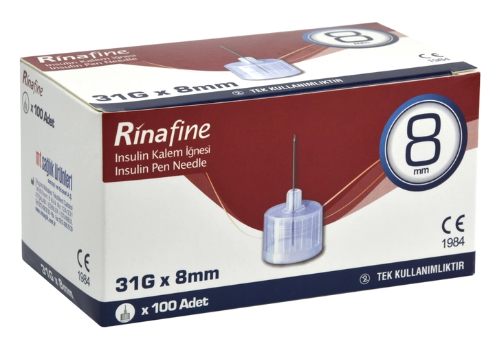 Голки для інсулінових шприц ручок Rinafine/Рінафайн 8 мм (31G x 0,25 мм) - зображення 1