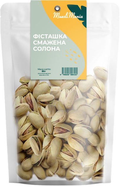 Упаковка фисташек Muesli Mania Жареная соленая 80 г х 2 шт (0.16 кг ...