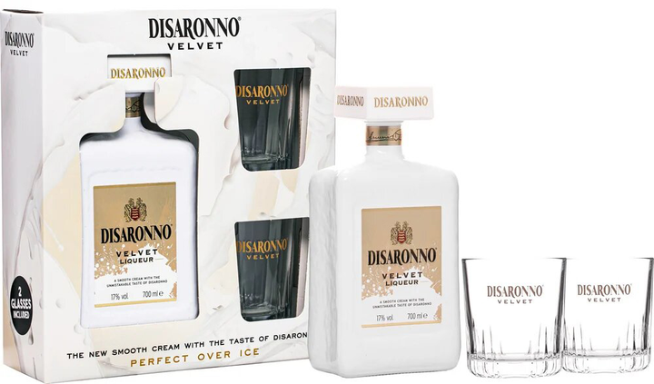 Ликер Disaronno Velvet 0.7 л 17% в подарочной упаковке с двумя стаканами (8001110183050) - изображение 1