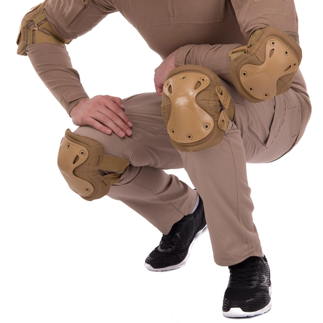 Тактические наколенники и налокотники Knee-Pads защитные анатомической формы койот (армейские для военных ВСУ с быстрым сбросом) YL7548 - изображение 1