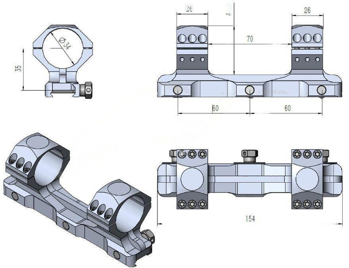 Моноблок Vector Optics X-Accu 34 мм Medium Picatinny 20 MOA (00-00009460) - изображение 2