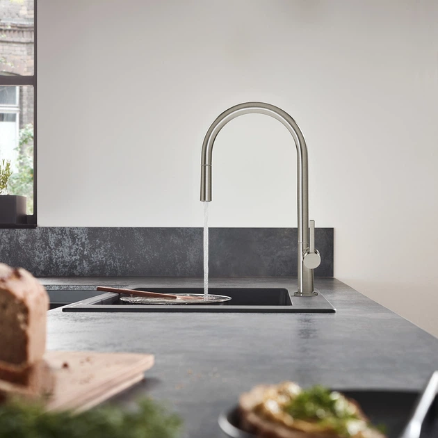 Змішувач Hansgrohe Talis 210 1jet кухонний з витяжним виливом Sbox Stainless Steel 72803800 - Фото 2 Змішувач Hansgrohe Talis 210 1jet кухонний з витяжним виливом Sbox Stainless Steel 72803800 - зображення 2