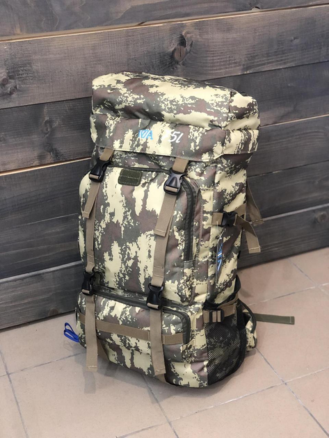Универсальный рюкзак тактический 75 литров, военный водоотталкивающий рюкзак из плотной тактической ткани хаки - изображение 1