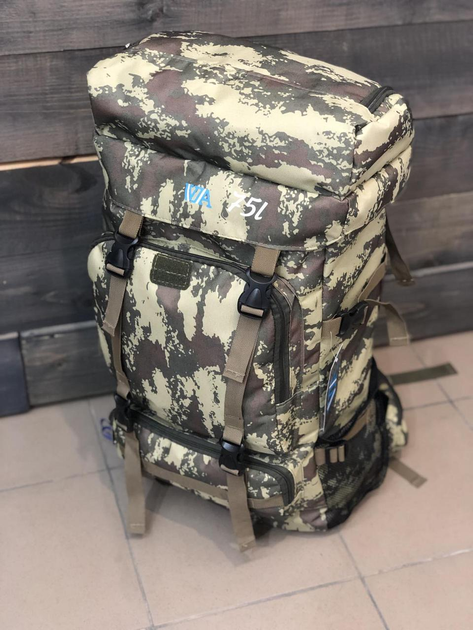 Универсальный рюкзак тактический 75 литров, военный водоотталкивающий рюкзак из плотной тактической ткани хаки - изображение 2