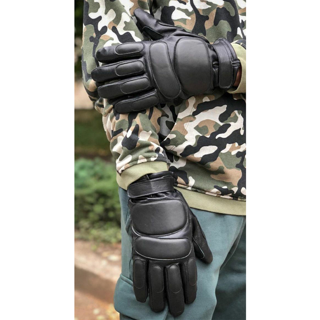 Перчатки зимние тактические из кожи на флисовой подкладке GlovesUA мод.312-б Черный 8,5 - изображение 1