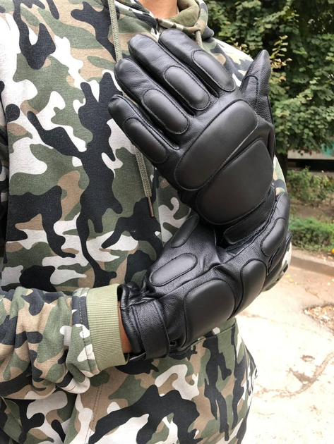 Перчатки зимние тактические из кожи на флисовой подкладке GlovesUA мод.312-б Черный 10 - изображение 2