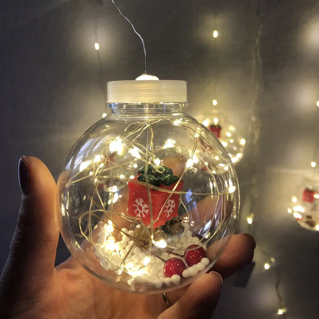 Светодиодная гирлянда-штора прозрачные шары Подарок 10 шт Magnetic 3 м и 200 LED, свет ламп-теплый белый - изображение 6