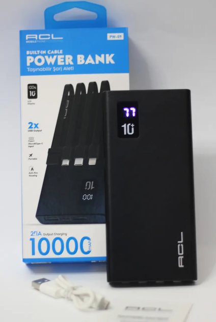Потужний павербанк ACL 10000mAh-09 з екраном, Power Bank 2*USB кабелю Lightning/MicroUSB/Type-C/USB - зображення 3