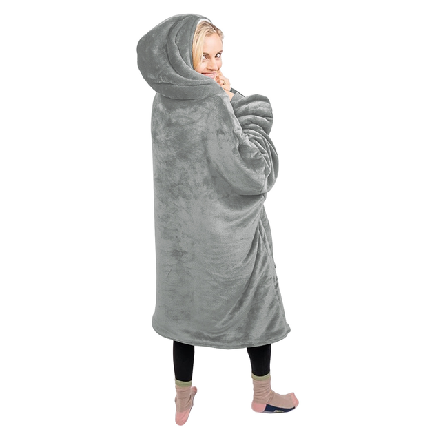 Толстовка плед с рукавами и капюшоном Huggle Hoodie оверсайз, теплый худи с большим карманом для рук Серый One size - изображение 10