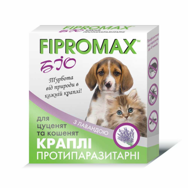 Краплі від бліх та кліщів FIPROMAX БІО для кошенят та цуценят – купити ...