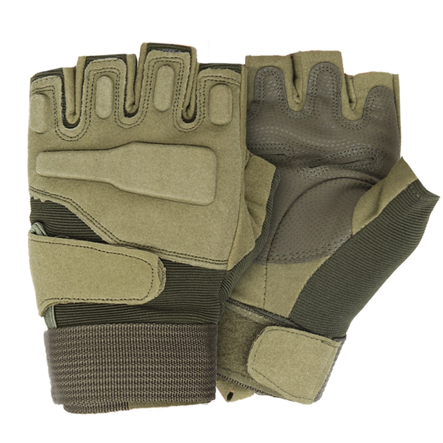 Перчатки тактические короткие Han-Wild HW72 Green L мужские с защитными вставками без пальцев LOZ - изображение 1