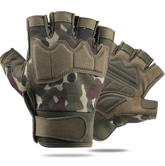 Перчатки тактические FG FQTAC039 Зеленый камуфляж L без пальцев на липучке с защитой на костяшки - изображение 2