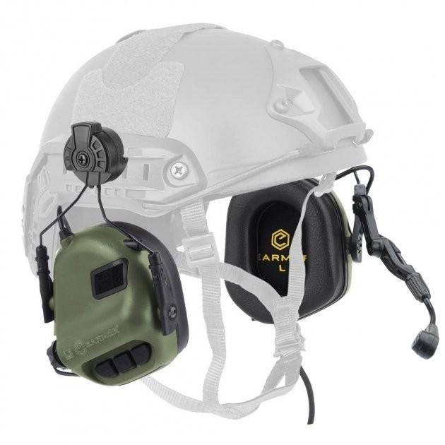Активные наушники на шлем каску с микрофоном гарнитурой Earmor M32H Green (15025) - изображение 1