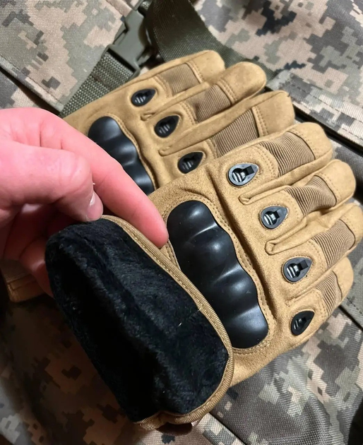 Зимові тактичні рукавички олива, теплі рукавички для ЗСУ, військові штурмові рукавички з хутром мех олива - зображення 2