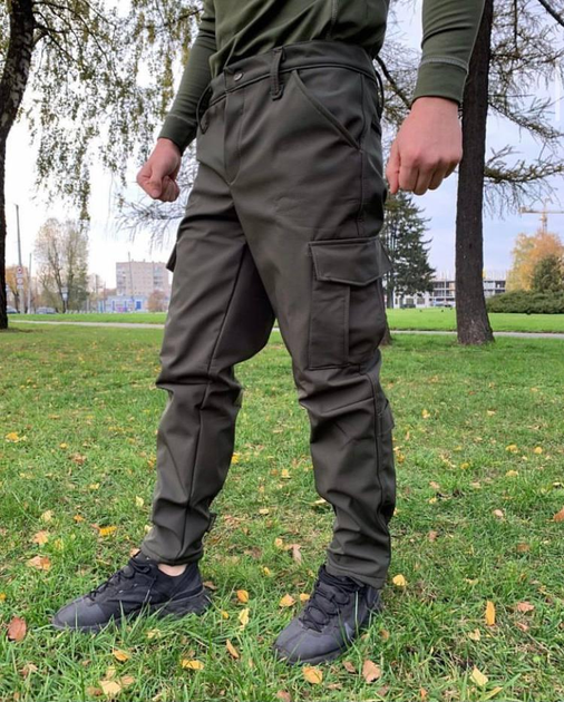Штани тактичні софтшел із флісом Колір Хакі утеплені штани для військових L - зображення 1