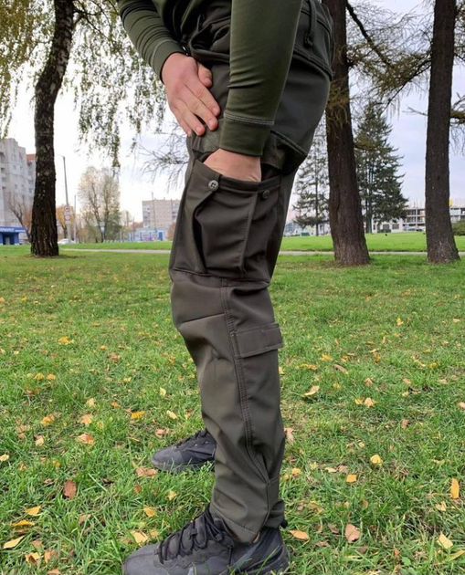 Штани тактичні софтшел із флісом Колір Хакі утеплені штани для військових XL - зображення 2