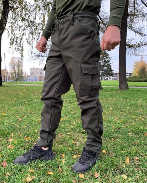 Штани тактичні софтшел із флісом Колір Хакі утеплені штани для військових M - зображення 1